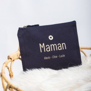 pochette zippée bleue, maman, cadeau personnalisé
