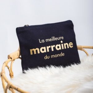 trousse zippée bleu, marraine, personnalisé