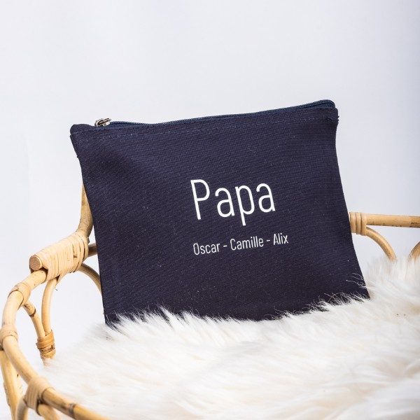 pochette zippée bleu, papa, cadeau personnalisé