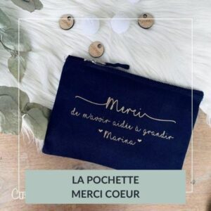 pochette zippée grise, merci, cadeau personnalisé, pochette merci coeur