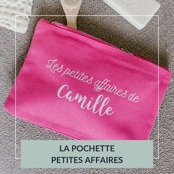 pochette zippée rose et blanc, pochette petites affaires de avec prénom, cadeau personnalisé, pochette petites affaires de