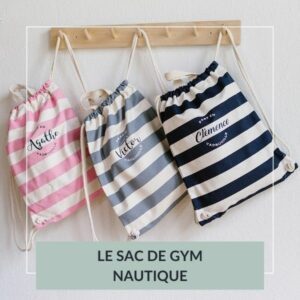 sac de gym en coton, nautique, personnalisé avec prénom, sac de gym nautique personnalisé