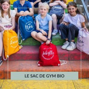 sac de gym en coton biologique, personnalisable pour l'école ou les activités spotives extra-scolaires, différents coloris disponibles