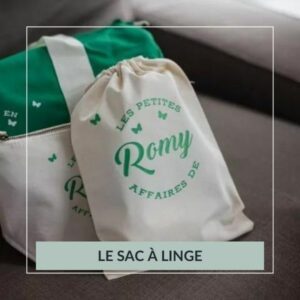 sac à linge personnalisé avec prénom et motif au choix, pour partir en vadrouille, pour des valises bien organisées, les petites affaires de