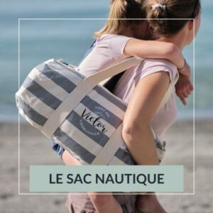 sac polochon nautique gris, coton, personnalisé avec prénom et motif au choix