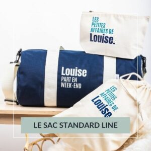 sac polochon standard line, sac de voyage personnalisé pour partir en vadrouille, avec trousse de toilette et sac à linge en coton assortis, cadeau d'anniversaire, cadeau de naissance